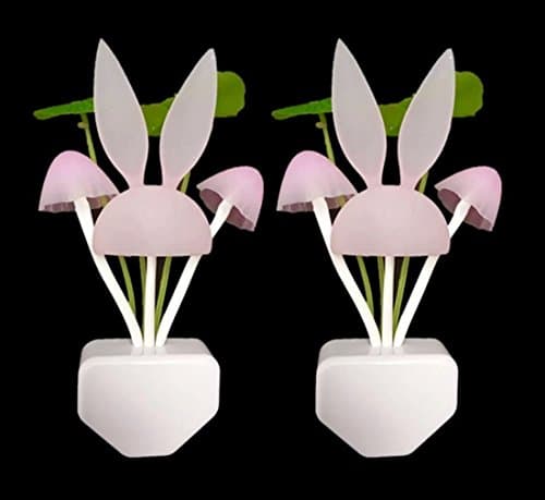 Plug-in LED Night Light with Dusk to Dawn Sensor, 7 Colors Changing Rabbit Musroom Lamp, Night Lights for Kids, Babies, Girls, Boys, Suitable for Babyroom, Bedroom, Bathroom, Livingroom (2-Pack)