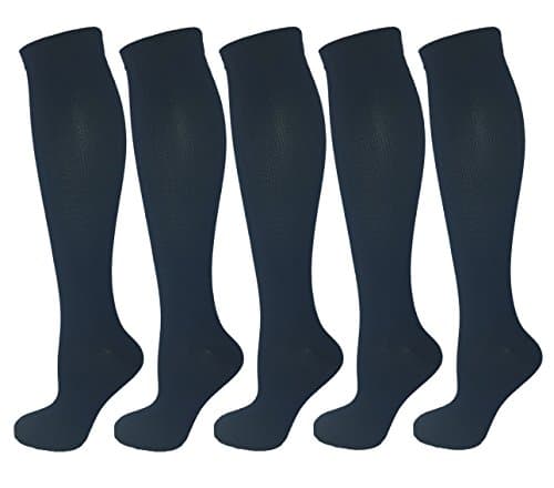 5 Pair Ladies Compression Socks, Moderate/Medium Compression 15-20 mmHg Best for Medical, Nurses, Running, Fitness, Travel & Flight Knee-High Stockings.