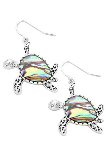 Silver Tone Abalone Shell Water Turtle Tortoise Earrings