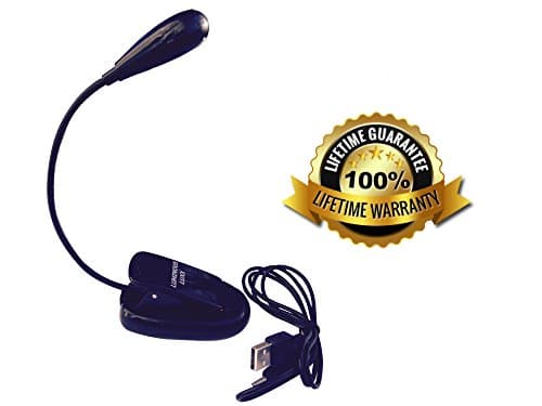 Book Light for Reading in Bed Performing a Task or Hobby - Portable Free Standing &amp; Clip On. For Kindle, Travel, Study, &amp; Kids - 2 LED Brightness Settings - With Sturdy Clamp, Batteries, &amp; USB Cable.