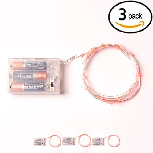 3 Sets RTGS 20 Red Color Micro LED String Lights Battery Operated on 7 Feet Silver Color Wire