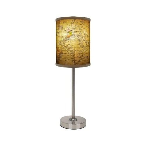 Old World Map Table Lamp With Brushed Nickel Base