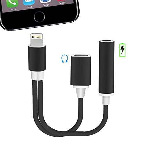 2 in 1 iPhone 7 Adapter/iphone 7 Plus Adapter TATA MALL Lightning to Charger and Lightning to 3.5mm Aux Earphones Jack Cable (Black)