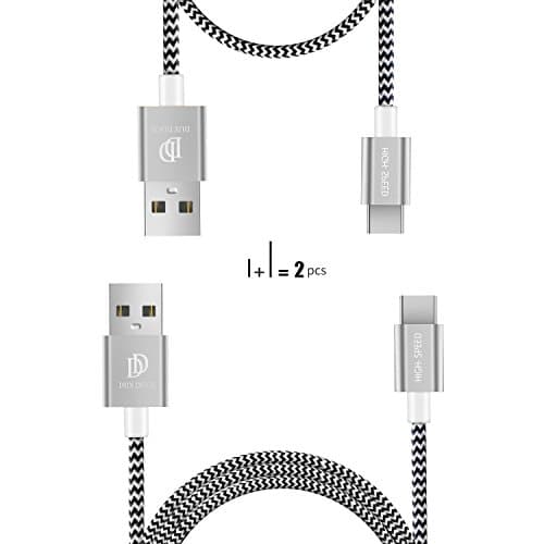 2-Pack USB Type C Cable by D-CASE - Nylon Charging/Data Cable, USB C To USB A for Sony Xperia XZ, LG G5/V20, Google Nexus 5X/6P, Huawei Mate 9/P9 Plus, HTC 10(100CM &amp; 20CM)(silver)