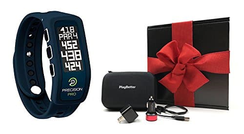 Precision Pro Golf GPS Band (Blue) GIFT BOX | Bundle includes Golf GPS Band, PlayBetter USB Car & Wall Charging Adapters, PlayBetter Hard Case | Gift Box & Red Bow