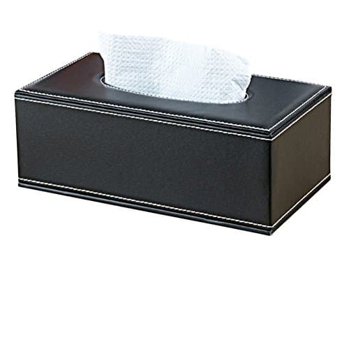Rectangular Tissue Box Cover, Leather Large Kleenex Tissue Box Holder Cover for Bathroom Office Car Automotive Decoration, Black