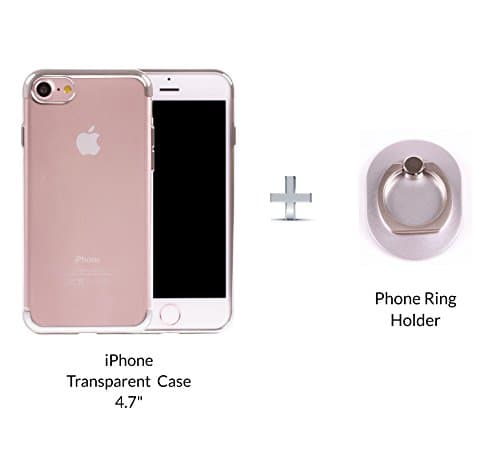 iPhone 7 Transparent Case Silver + Ring Holder, Mertlin iPhone 7 TPU Case and Adjustable Phone Ring Stand, iPhone 7 Transparent Case Ultra Slim, Scratch and Impact Protection, Silver Line, 4.7”
