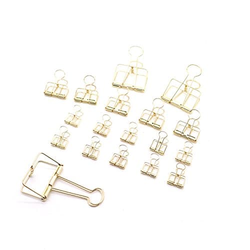 MAISHO 18 Pcs Gold Wire Binder Clips Assorted Sizes Simple Metal Long Tail Clip Office Supplies (3 Large , 5 Medium, 10 Small)