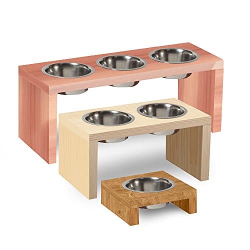 UNFINISHED Solid maple wood Elevated Dog and Cat Pet Feeder, Triple Bowl Raised Stand (1/2 pint), 3/4" thick, 18" x 8" x 6" Tall