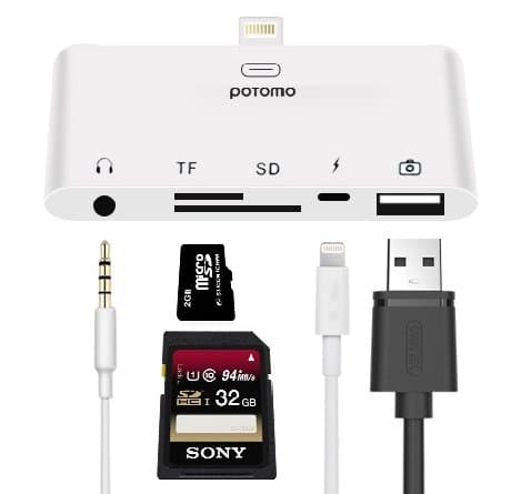 5-in-1 Camera Connection Kit (No need APP) USB Stick, SD, Mini SD SDHC Card Reader 3.5mm audio adapter, charging, Compatible with iOS Phone/Tablet like iPhone 5s 6 6s 7 Plus iPad Air Mini