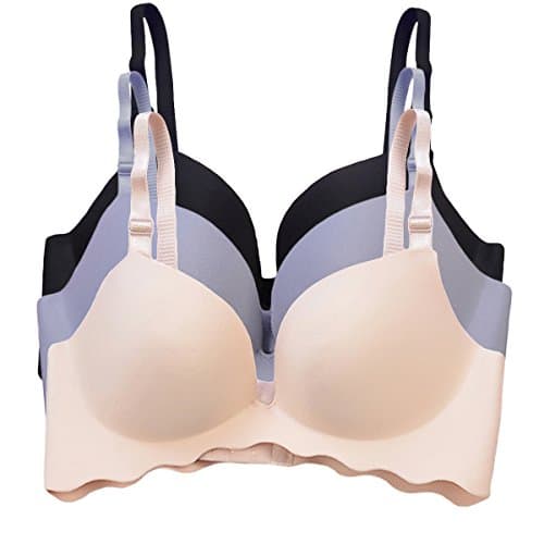 JLF 3-Pack High Elasticity Breathable Seamless Lightly Lined Wireless Bra (Mixed Colors)