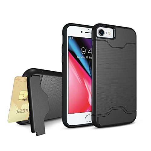 ibdone Protection Case for iPhone 8/iPhone 7, Shockproof Case with Card Slot Holder and Built-In Kickstand - Black