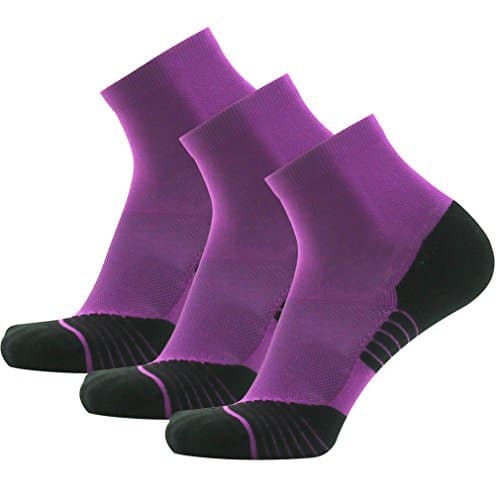 Premium Compression Running Socks, NIcool Arch Support Athletic Ankle Lightweight Colorful Socks, 3 Pairs Purple