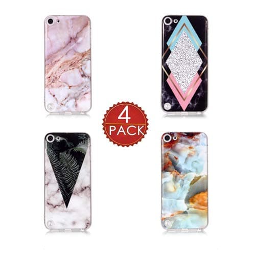 iPod Touch 6 Case,iPod Touch 5 Case With Screen Protector, L00KLY [Marble Pattern Design] Ultra Slim Anti-scratch Shockproof Soft Marble TPU Case Cover for Apple iPod touch 5 6th Generation (4 Pack-6)