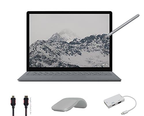 2017 Surface Laptop Bundle (5 Items): Surface Laptop Platinum Core i5, 4GB, 128GB SSD, Surface Pen Platinum, Surface Arc Mouse Light Gray, Mini DisplayPort Adaptor and HDMI Cable