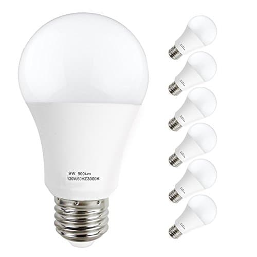 Lakes A19 LED Bulb Non-Dimmable, E26 Base Light Bulb 9W (60W Equivalent), 900 Lumens, 270° Beam Angle, 3000K Warm White, 6-Pack
