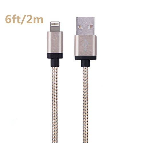 Dufferni 1Pack Durable Nylon Braided Lightning Cables Syncing and Charging Cord with Aluminum Connector for iPhone 6s plus, 6s, 6 plus, 6, 5s, 5c, 5, iPad Air, iPad Mini, iPod (Golden) (6ft/2m)