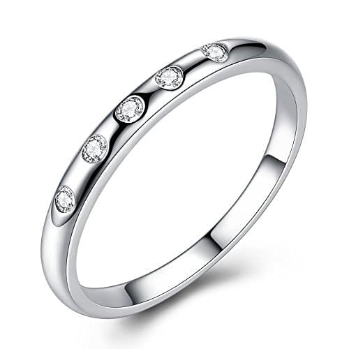 FOREWE Round Cubic Zirconia Eternity Stackable 925 Sterling Silver Ring (7)
