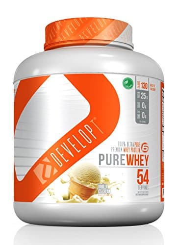 DEVELOPT Pure Whey, 100% Grass Fed Protein, NEW ITEM, Multi Sustained Assimilation, 6 Sources Whey Protein, No Wheat, No Soy, No Egg, High in BCAA, All Natural, Grassfed, No Acesfulfame, Vanilla Shake