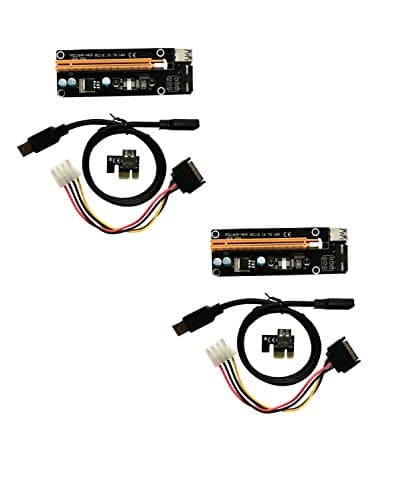 MakerBright PCI-E 1x to 16x Powered Riser Adapter Card USB 3.0 Extension Cable MOLEX to SATA Power Cable GPU Riser Extender Cable for Bitcoin / Digital Currency Mining for PC Desktop (2-Pack)