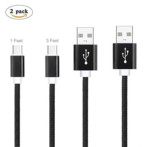 [2PACK] USB C Cable Fast Charging 3FT AND 1FT, Charge and Sync Type-C Cable Support Anker iClever Reapower Charger and Power Bank Quick Charge-Black