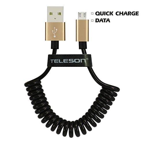 Teleson USB2.0-Micro USB Coiled cable Charging power wire Metal cable Spring line (Gold)