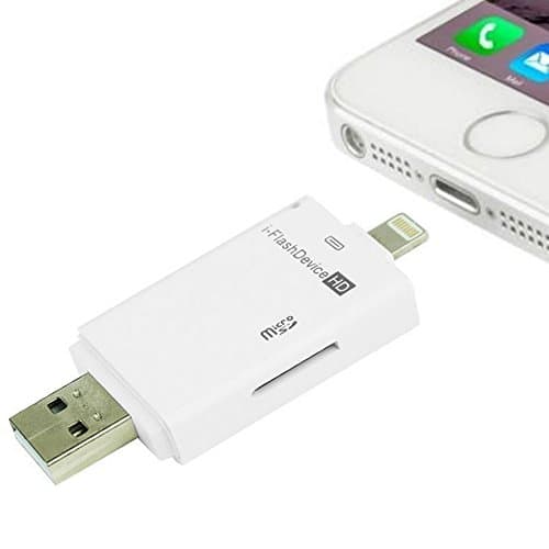 i-flashdrive OTG Memory Card Reader for iPhone 5/5S/6/6S/Plus iPad iPad Air iPad Mini Reads TF card Micro SD Cards card lightning for andriod smartphone PC white