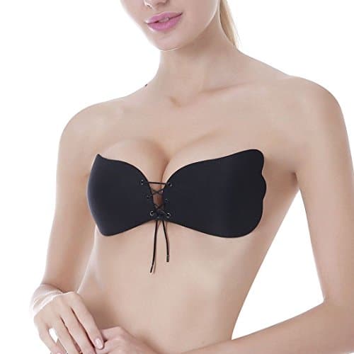ELOKI Self Adhesive Backless Strapless Bra, Adjustable Invisible Padded Push-up Bra With Drawstring For Women