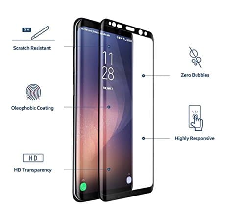 4D Samsung Galaxy S9 Plus full Coverage Curved Screen Protector [9H Hardness] [Anti Scratch] [Anti Bubble] Ultra Clear Tempered Glass [Ultra Thin 0.26 mm] (1 Pack)