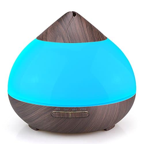 Essential Oil Diffsuer,300ml Air Diffusers for Essential Oils Wood Grain Ultrasonic Aromatherapy Diffuser Humidifier with Lovely Design 7 Color Soothing Light Adjustable Mist Output for Home Baby Room