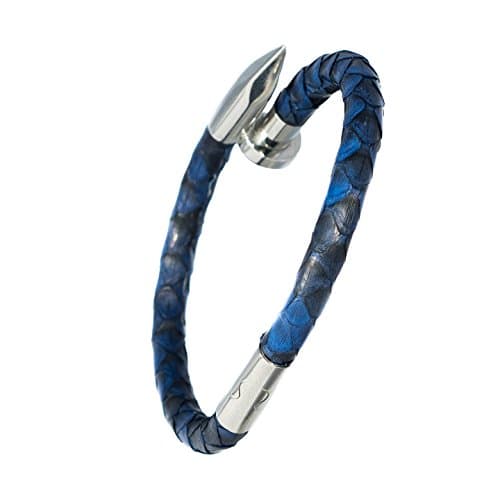 Python Leather Silver Nail Bracelet (Medium-Large 19cm)