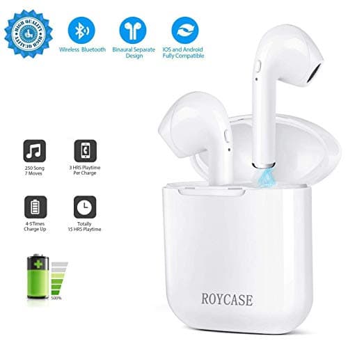 roycase Wireless Bluetooth Headset Mini Bluetooth Headphones, in-ear Bluetooth Earphones Earbuds Stereo With Mic and Charging case, Noise Cancelling 3D Surround Sports Headphones for Smartphones