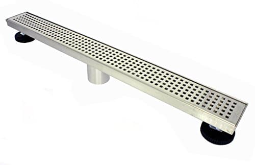 Novalinea ZA Linear Shower Drain (60 Inch SQUARES Pattern) Sleek and Modern Brushed Stainless Steel, with Hair Strainer, Leveling Feet and Threaded Adapter