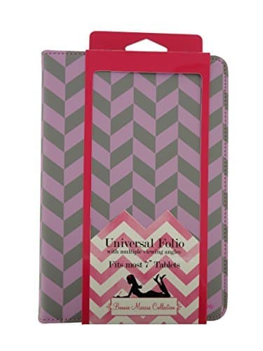 Bonnie Marcus Universal 7 inch Tablet Folio Case with Multiple Viewing Angles - Chevrons in Grey/Pink