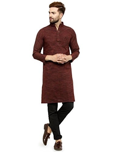 Enchanted DrapesMens' Solid Cotton Long Kurta_Mehandi