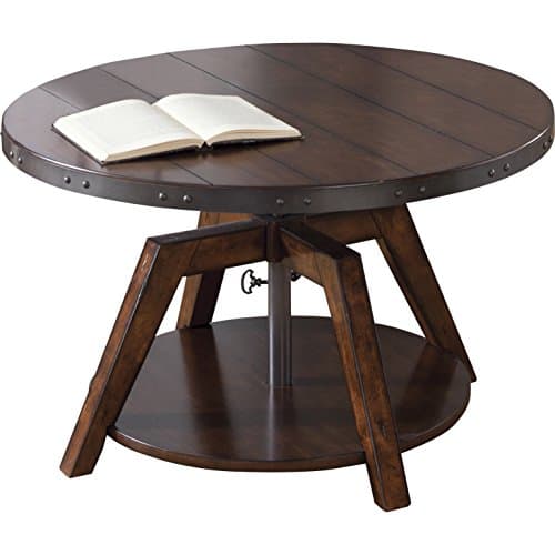 Distressed &amp; Industrial Chic Small Round Dining Coffee Table in Dark Brown Pine