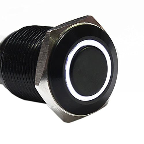 MotoCity 16mm 5/8" Latching Push Button Switch DC 12V Self-locking Car DIY Switch Black Shell with Metal White LED Ring Button (White)