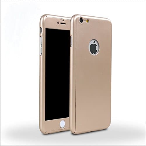 Color Gradient PC Frame 360 Degrees Phone Protective Shell with Tempered Glass Film for Apple iPhone 6 Plus Case iPhone 6s Plus Phone Cover (Champagne)