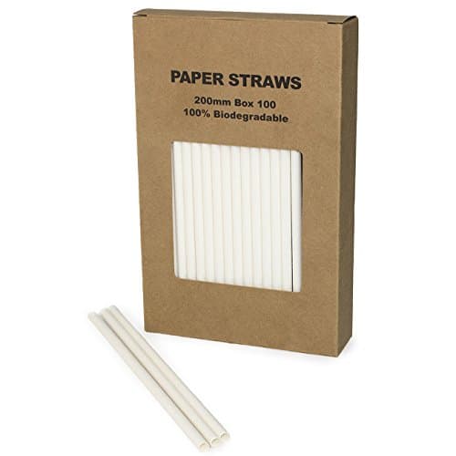 Plain White Paper Straws Bulk, Pure Solid All White Paper Drinking Straws for Wedding 1st Birthday Party Holiday Baby Bridal Shower, Mason Jar Straw, Cake Pop Sticks (White, 100)