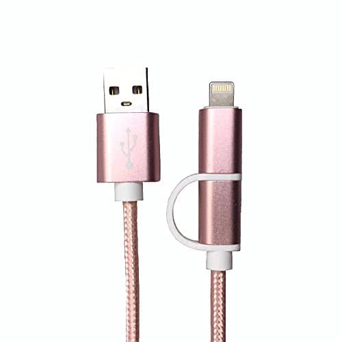 2-in-1 Lightning and Micro USB Cable 3FT Nylon-Braided Tangle-Free for iPhone 7/6s/6/5s and Android (Rose Gold)