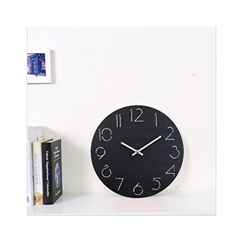 Modern Solid Wood Clock Silent Creative Wall Clock for Living Room Kitchen Bathroom Bedroom Decoration (Black)