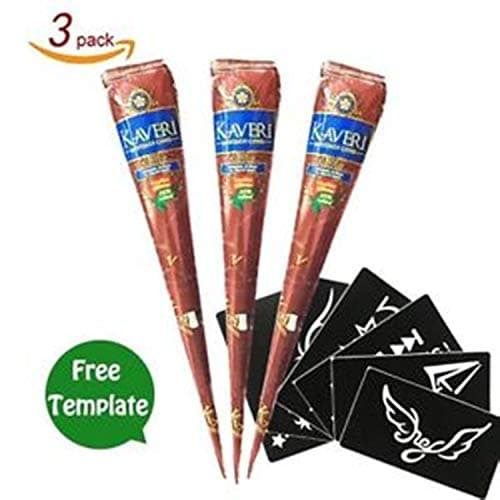 3 Pack Temporary Tattoo Paste Cone Brown Paste Cones for Body Art Drawing Painting with 12 x Adhesive Stencil Set