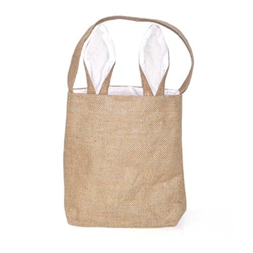 Mordoa Creative Easter Gift Bag, Bunny Ears Design Easter Party Eggs Basket for Kids, Jute Cloth Material Bags (White) A04