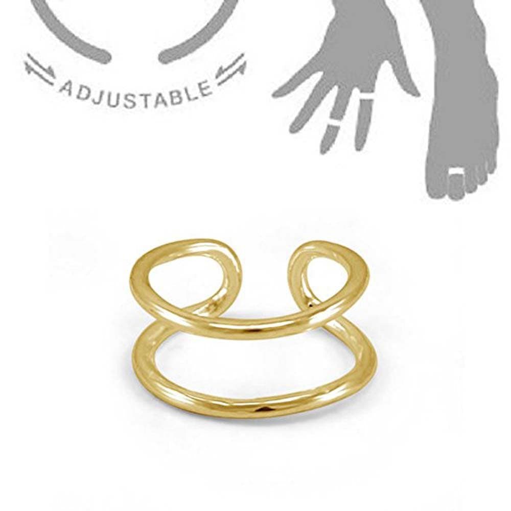 2 Open Wire Adjustable Knuckle & Toe Ring in .925 Silver 14K Gold Gp For Women's
