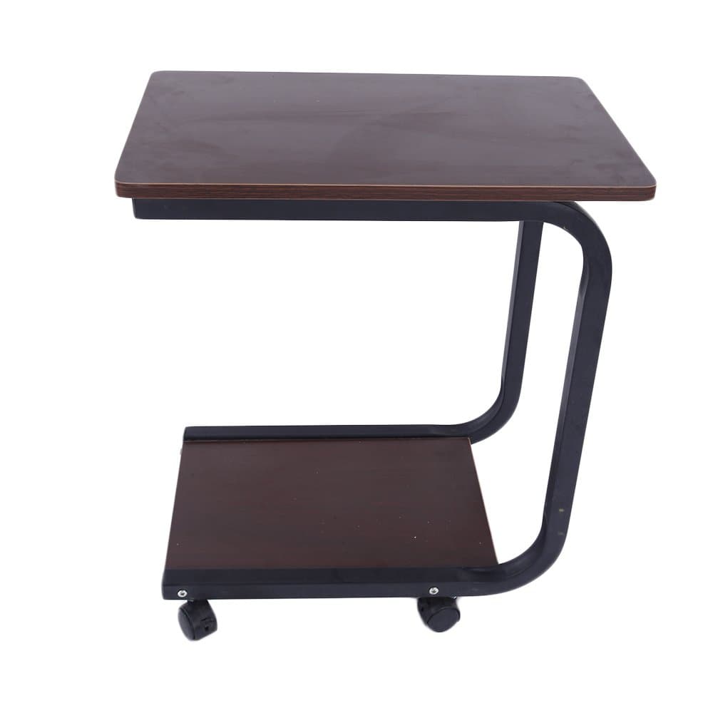 Lovinland Coffee Table Rolling Sofa Side Table 2 Tier Snack Table Bed Serving Tray Laoptop Desk for Livingroom Bedroom (Coffee)