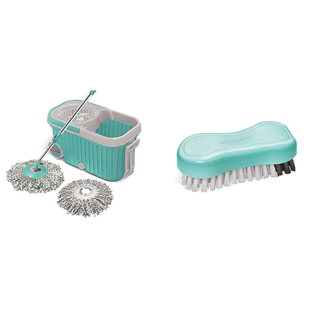 Spotzero by Milton E-Elite Spin Mop with Bigger Wheels and Plastic Auto Fold Handle for 360 Degree C Cloth Brush (Aqua Green) Combo