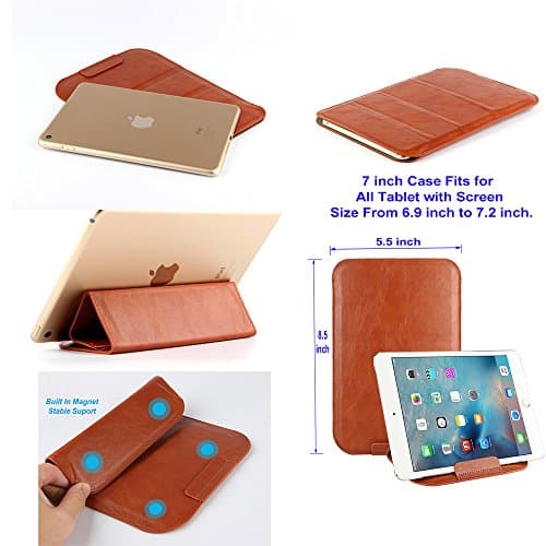 Stand Able Universal Cases with Fortune Tech Fold-Stand function fit for Screen Size: 6 in, 7 in, 8 in, 9.7 in, 10.1 in, 12.9 in Devices: HP, Dell, Ipad, Etc, All Brand Tablet, Note, - 7 in, Brown
