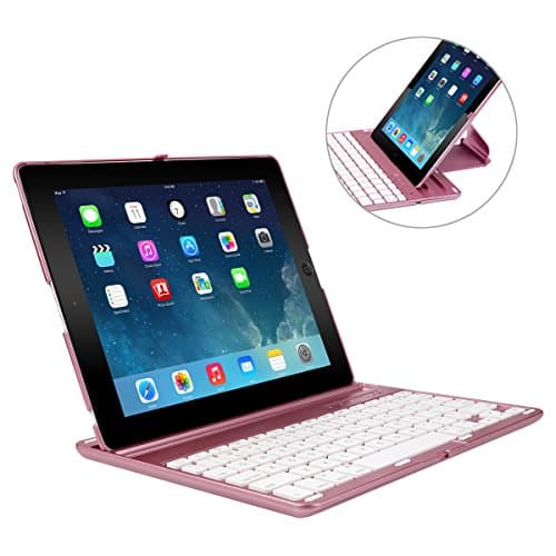 Cstorm iPad 4 Bluetooth Wireless Keyboard Case Ultra Thin Auto Sleep Wake up 360 Rotatable Stand Silent Typing Smart Folio Protective Dust-proof Cover for ipad 2 3 Rose Gold