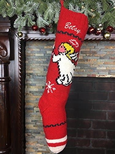 Christmas Stocking Knit Angel Pattern Optional Personalization
