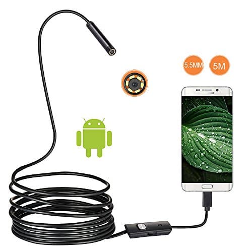 USB Adnroid Endoscope Camera,Borescope Inspection Camera HD CMOS Waterproof Snake Camera with 6 Adjustable Led for Android, Smartphone, Samsung, Windows, Tablet-16.4 ft (5M)